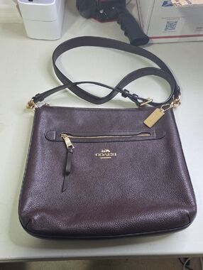 Coach Mae Dark Brown Pebbled Leather Crossbody with Gold Hardware